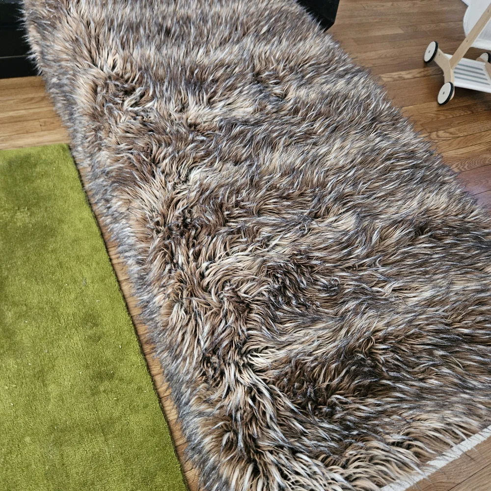 Restoration Hardware Luxurious Faux Fur Throw in Brown and Cream